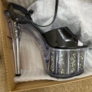 Black Glitter Platform Heels